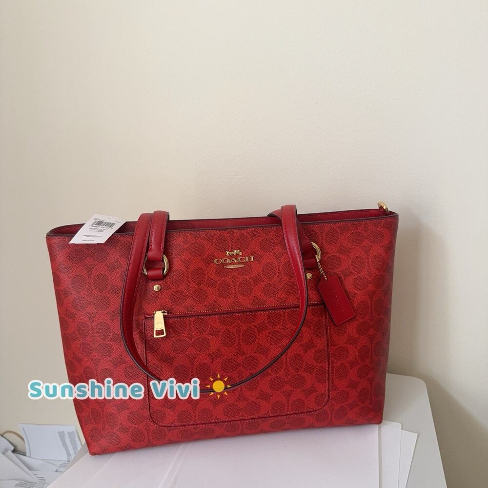 NWT COACH Station Tote Bag In Maxi Signature Canvas CCD69 IM/CRIMSON